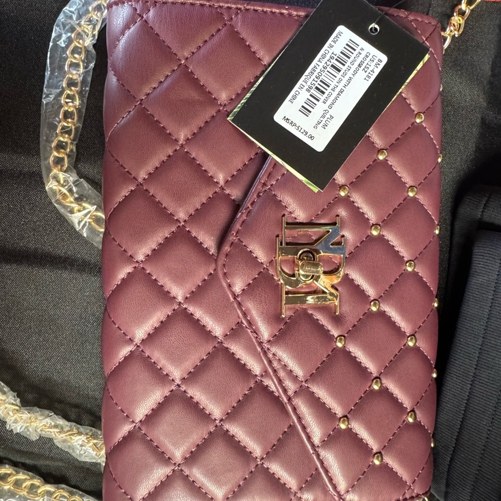 Badgley Mischka Quilted Burgundy Crossbody Bag